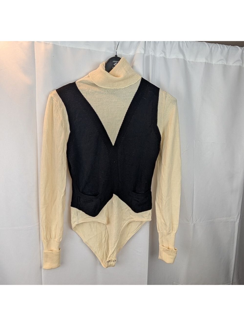 Jean Paul Gaultier Cream and Black Turtleneck Bodysuit Size M In GUC